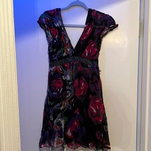 Floral 90’s vintage baby doll dress black red purple size medium M sheer DEPT